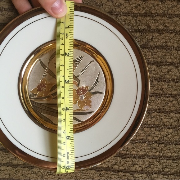 Vintage Chokin Etched copper Gilded Hummingbird Dish 6” - Picture 5 of 15